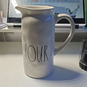 RAE DUNNWhite Ceramic Pitcher with 'POUR' Text